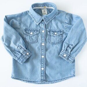 Carter’s Chambray Blue Denim Button Up Girls Top Size 18 M